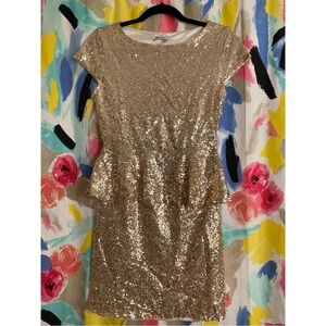 Gold sequin peplum dress